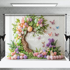 Aperturee - Aperturee Color Balloon Tree Floral Butterfly Cake Smash Backdrop