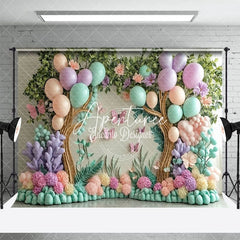 Aperturee - Aperturee Color Balloons Floral Trees Fairy Cake Smash Backdrop