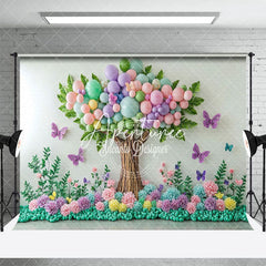 Aperturee - Aperturee Color Balloons Tree Butterfly Cake Smash Backdrop