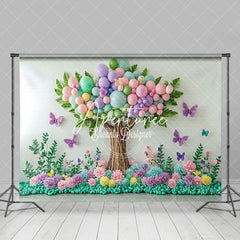 Aperturee - Aperturee Color Balloons Tree Butterfly Cake Smash Backdrop