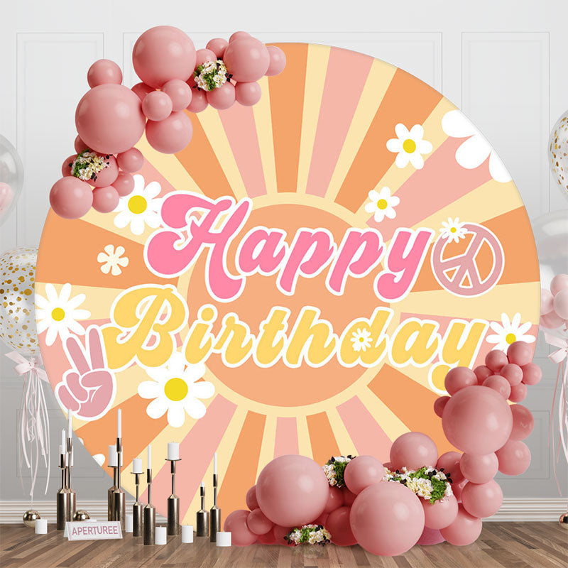 Aperturee - Aperturee Color Boho Sun Groovy Happy Birthday Round Backdrop