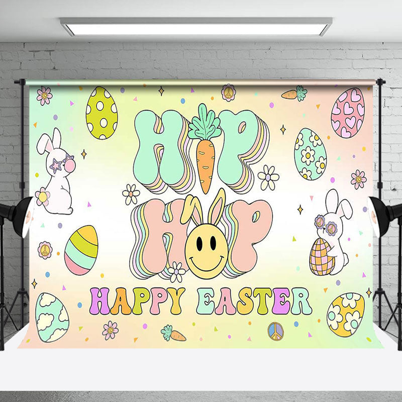 Aperturee - Aperturee Color Groovy Hiphop Egg Bunny Happy Easter Backdrop