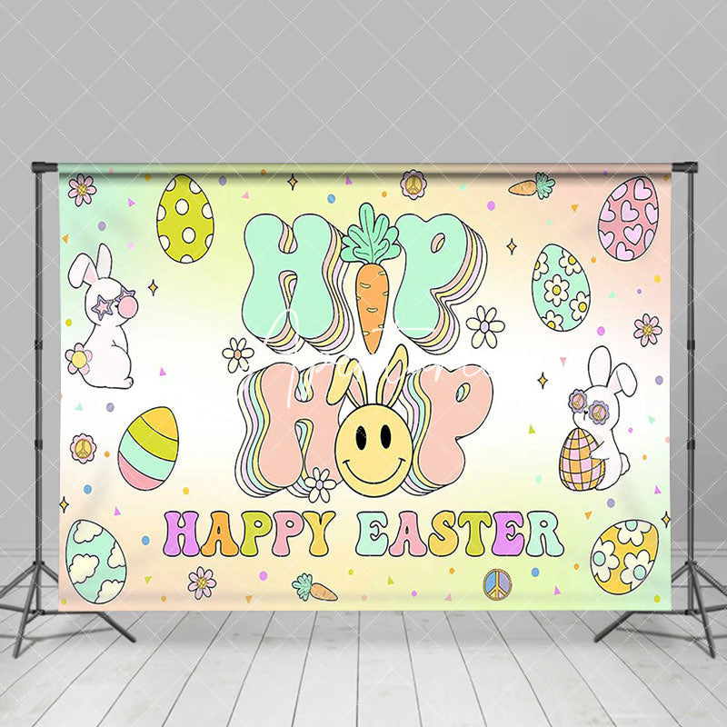 Aperturee - Aperturee Color Groovy Hiphop Egg Bunny Happy Easter Backdrop