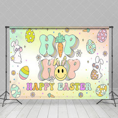 Aperturee - Aperturee Color Groovy Hiphop Egg Bunny Happy Easter Backdrop