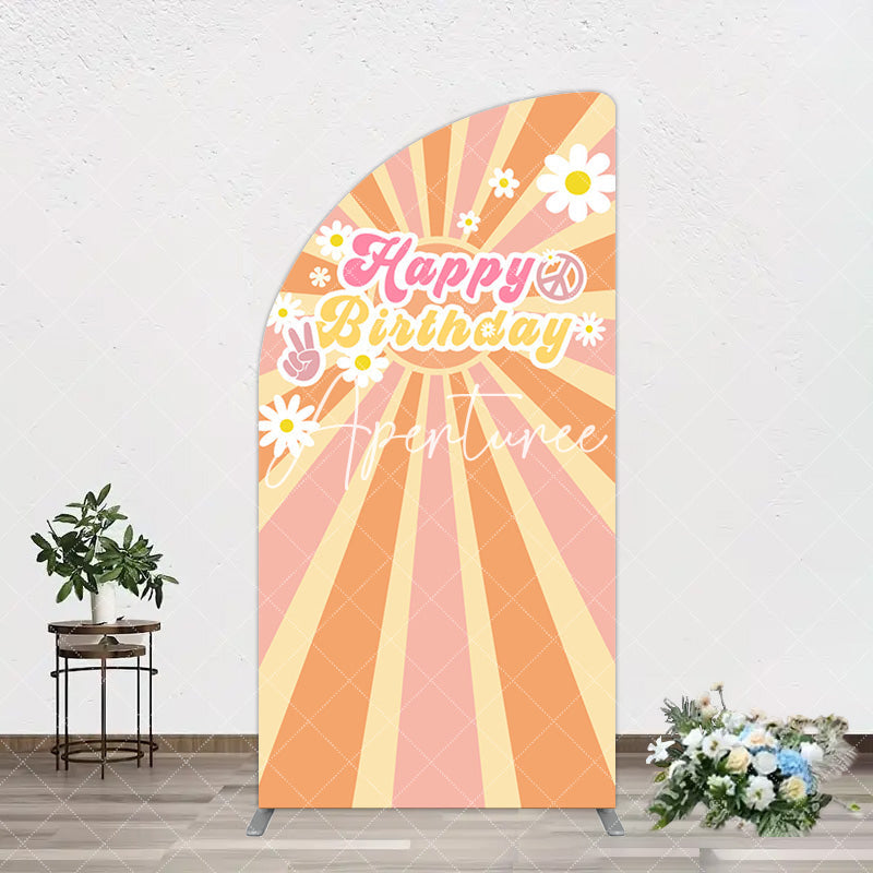 Aperturee - Aperturee Color Groovy Sun Daisy Happy Birthday Arch Backdrop