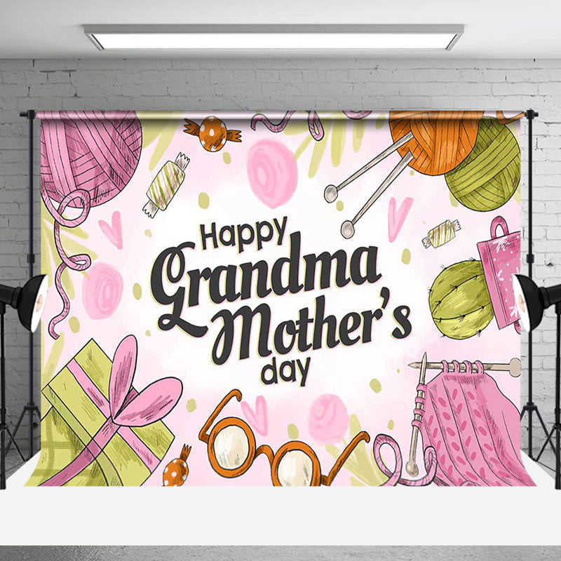 Aperturee - Aperturee Color Knitting Yarn Happy Grandma Mothers Day Backdrop