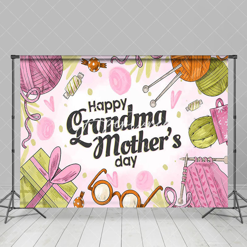 Aperturee - Aperturee Color Knitting Yarn Happy Grandma Mothers Day Backdrop