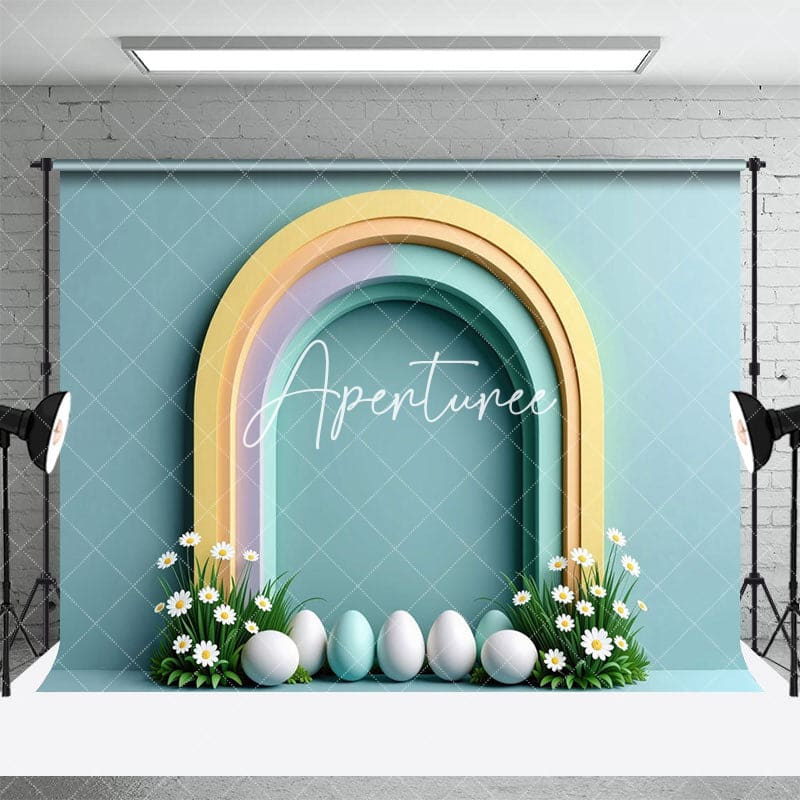 Aperturee - Aperturee Color Rainbow Arch Grass Floral Eggs Easter Backdrop