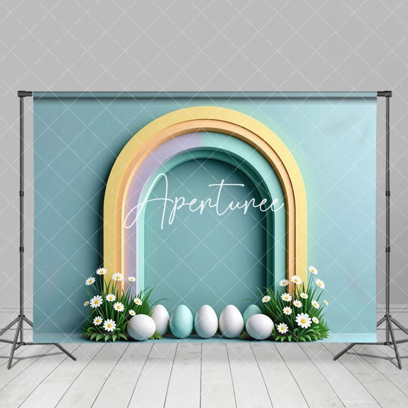 Aperturee - Aperturee Color Rainbow Arch Grass Floral Eggs Easter Backdrop