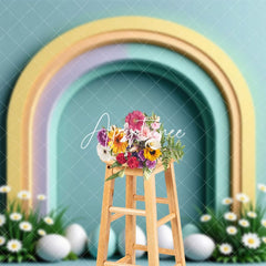 Aperturee - Aperturee Color Rainbow Arch Grass Floral Eggs Easter Backdrop