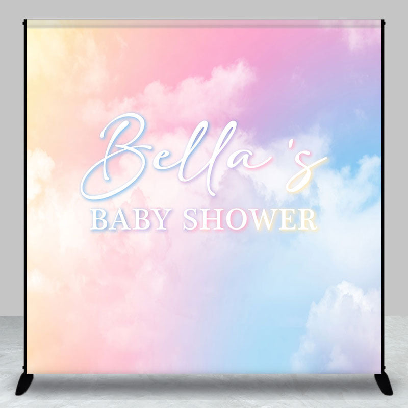 Aperturee - Aperturee Color Rainbow Clouds Custom Name Baby Shower Backdrop