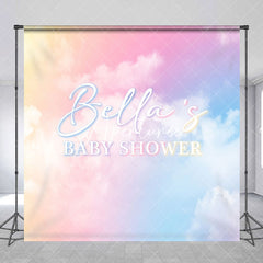 Aperturee - Aperturee Color Rainbow Clouds Custom Name Baby Shower Backdrop