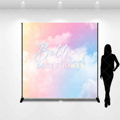 Aperturee - Aperturee Color Rainbow Clouds Custom Name Baby Shower Backdrop