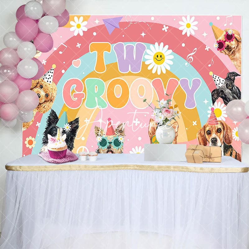 Aperturee - Aperturee Color Rainbow Daisy Dogs Two Groovy Birthday Backdrop