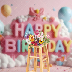 Aperturee - Aperturee Color Ribbons Balloons Cloud Cake Smash Backdrop