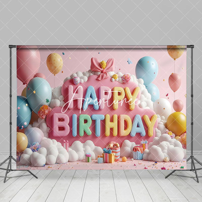 Aperturee - Aperturee Color Ribbons Balloons Cloud Cake Smash Backdrop