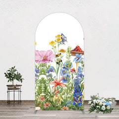 Aperturee - Aperturee Color Spring Floral Butterfly Birthday Arch Backdrop