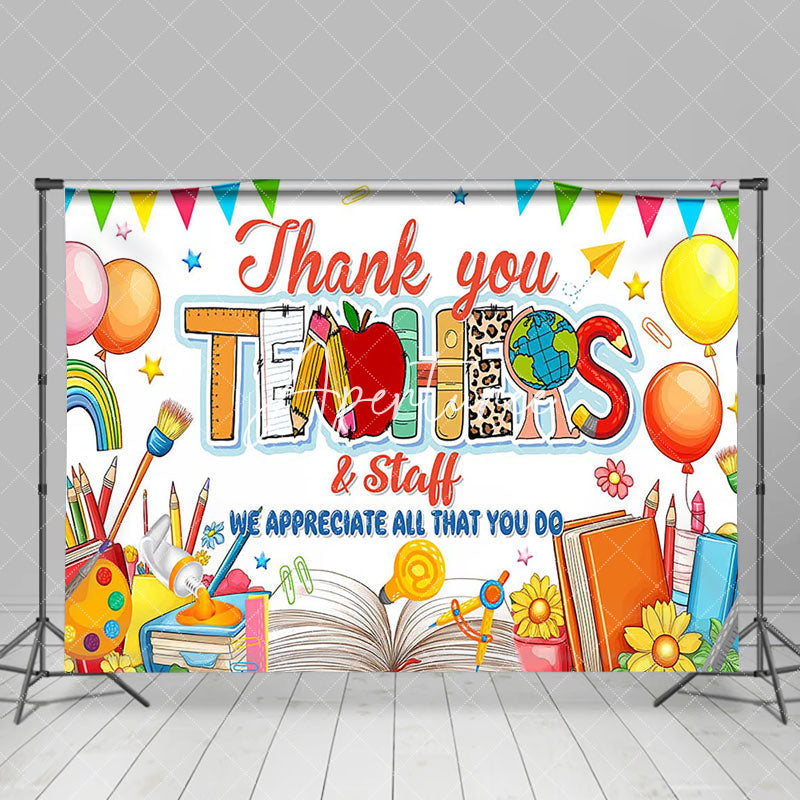 Aperturee - Aperturee Color Stationery Thanks You Teachers Staff Backdrop