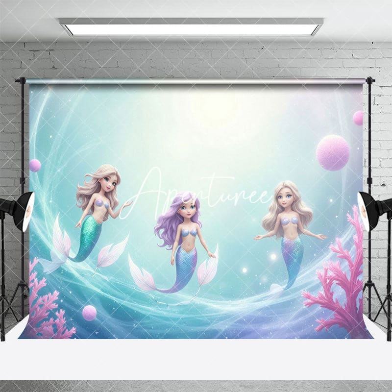 Aperturee - Aperturee Color Undersea Coral Mermaid Cake Smash Backdrop