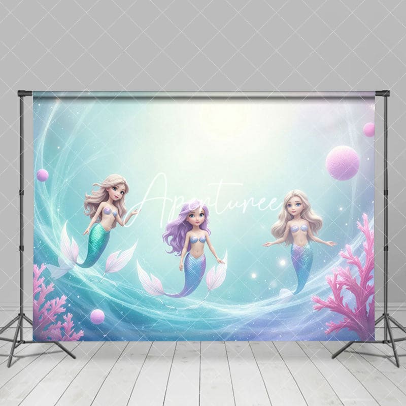 Aperturee - Aperturee Color Undersea Coral Mermaid Cake Smash Backdrop