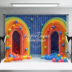 Aperturee - Aperturee Colored Balls Blue Arch Wall Cake Smash Backdrop