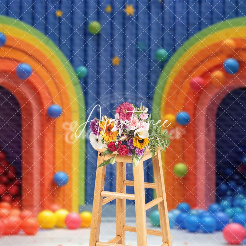 Aperturee - Aperturee Colored Balls Blue Arch Wall Cake Smash Backdrop