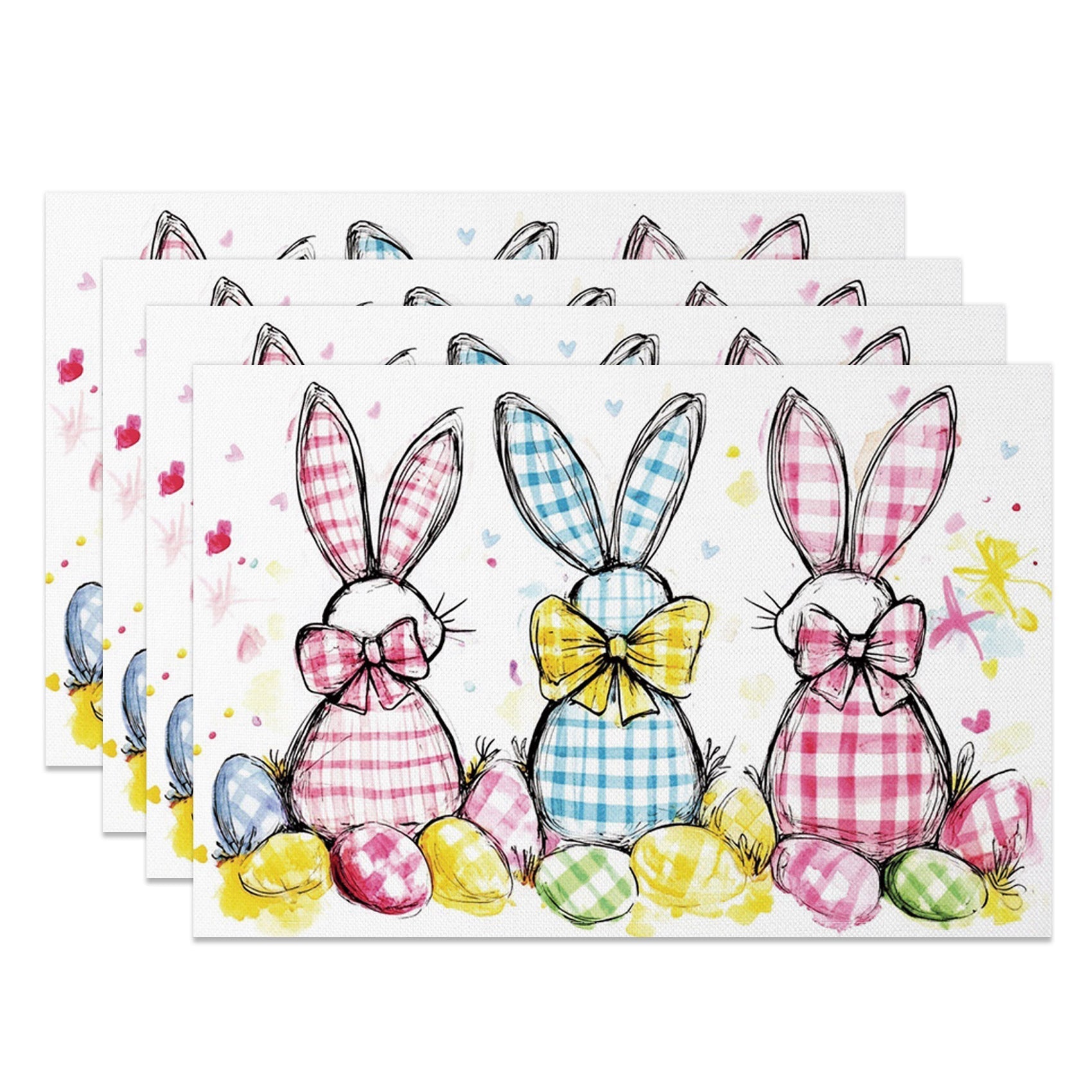 Aperturee - Aperturee Colored Sketch Bunny Eggs Easter Set Of 4 Placemats