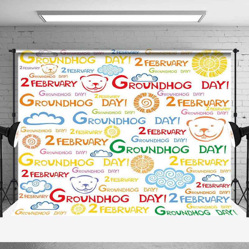 Aperturee - Aperturee Colorful 2 February Happy Groundhog Day Backdrop