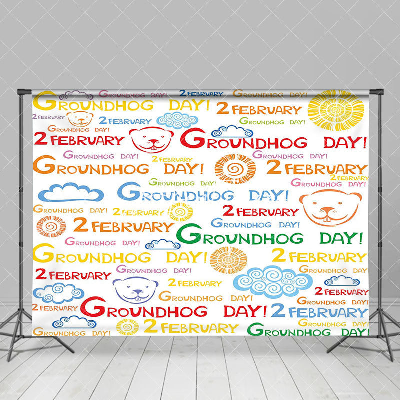 Aperturee - Aperturee Colorful 2 February Happy Groundhog Day Backdrop