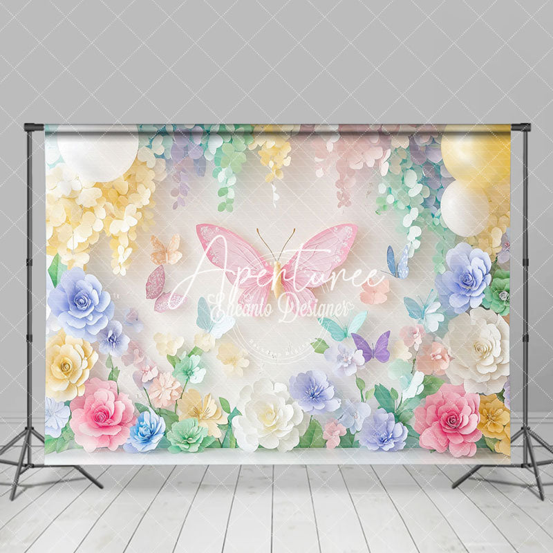 Aperturee - Aperturee Colorful Aesthetic Floral Butterfly Fine Art Backdrop