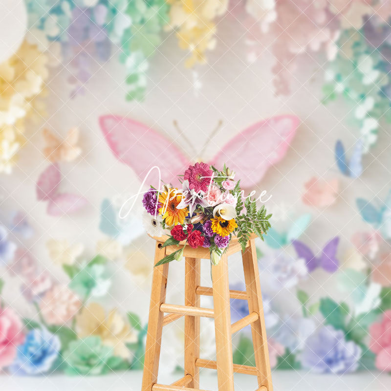 Aperturee - Aperturee Colorful Aesthetic Floral Butterfly Fine Art Backdrop