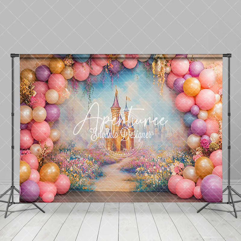 Aperturee - Aperturee Colorful Arch Balloon Castle Cake Smash Backdrop