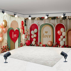 Aperturee - Aperturee Colorful Arch Balloon Valentines Day Room Set Backdrop