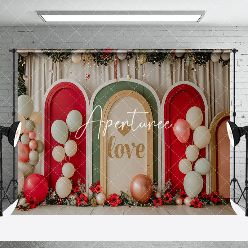 Aperturee - Aperturee Colorful Arch Balloon Valentines Day Room Set Backdrop