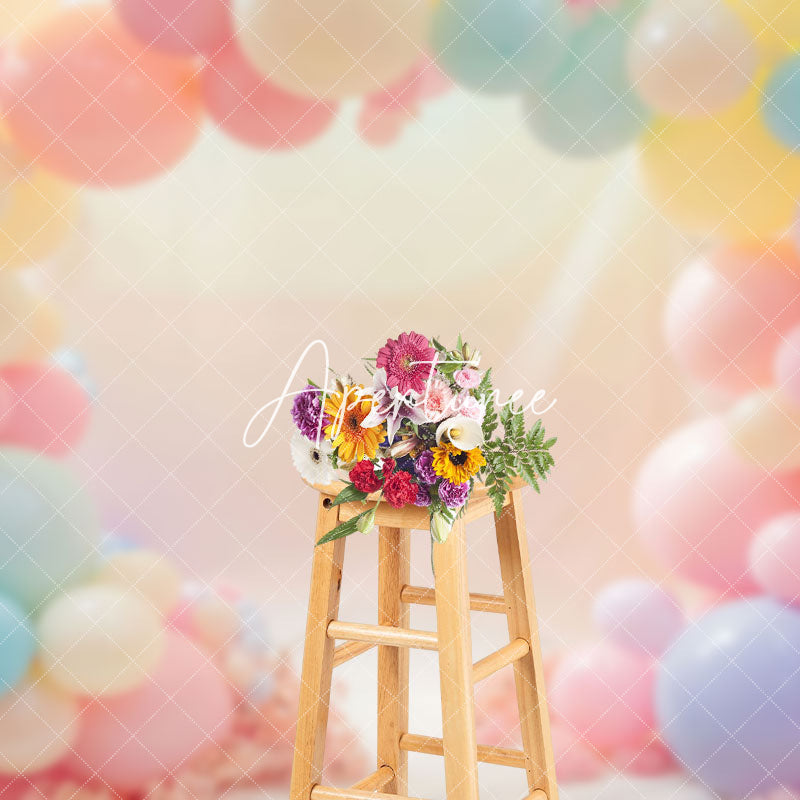 Aperturee - Aperturee Colorful Arch Balloons Cake Smash Photo Backdrop