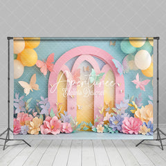 Aperturee - Aperturee Colorful Arch Floral Balloons Fine Art Photo Backdrop