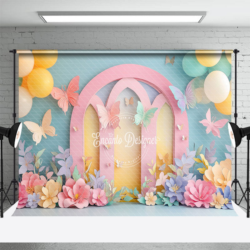 Aperturee - Aperturee Colorful Arch Floral Balloons Fine Art Photo Backdrop