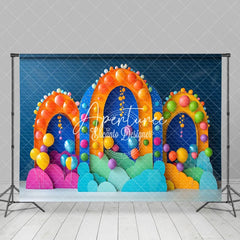 Aperturee - Aperturee Colorful Arch Outline Balloons Cake Samsh Backdrop