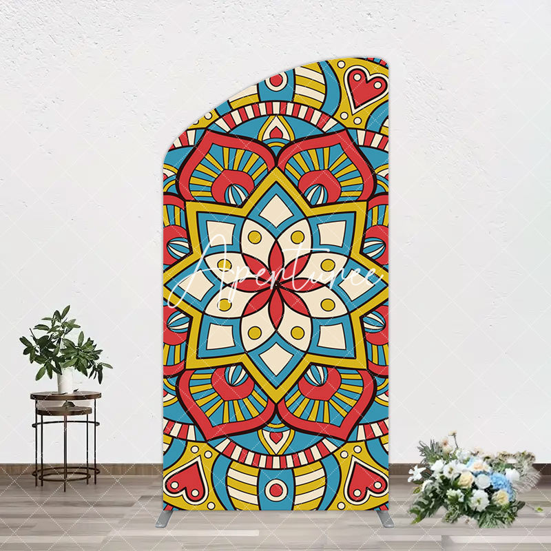 Aperturee - Aperturee Colorful Artistic Floral Mandala Lohri Arch Backdrop