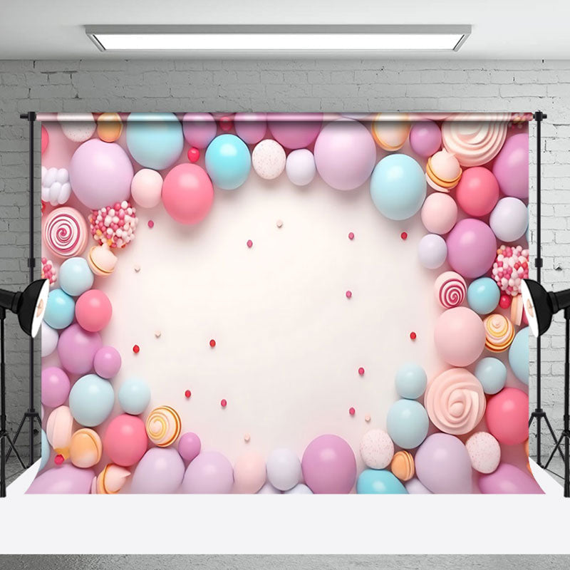 Aperturee - Aperturee Colorful Balloon Candyland Cake Smash Photo Backdrop