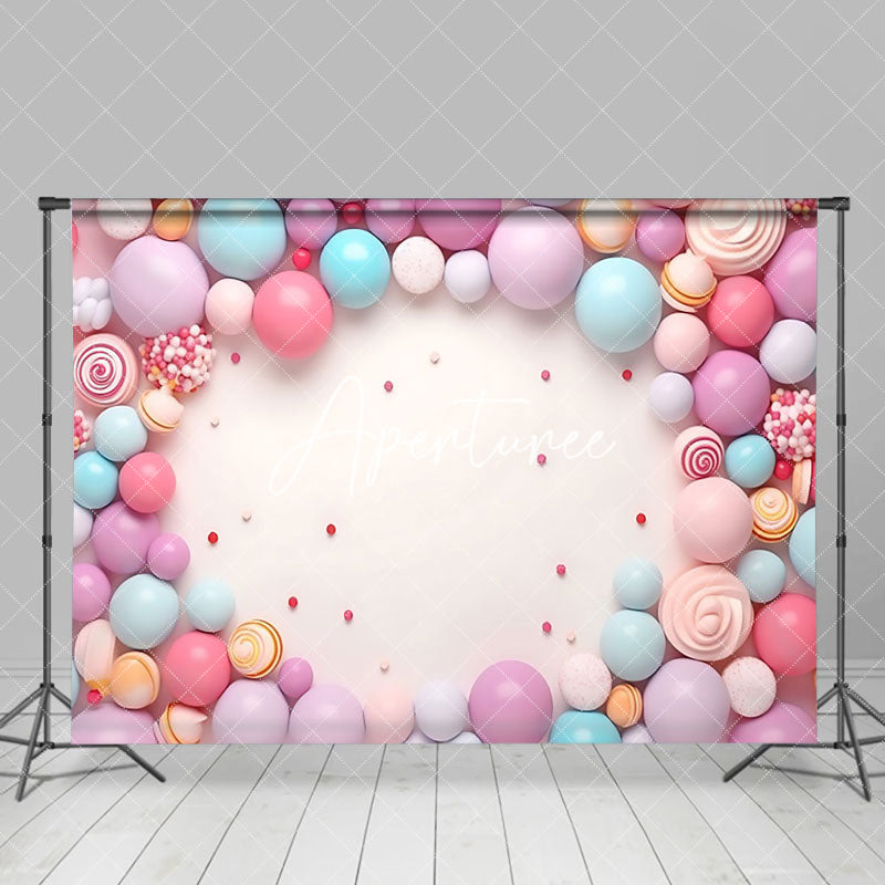 Aperturee - Aperturee Colorful Balloon Candyland Cake Smash Photo Backdrop