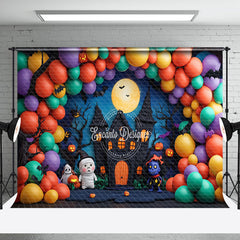 Aperturee - Aperturee Colorful Balloon Moon Castle Ghost Halloween Backdrop