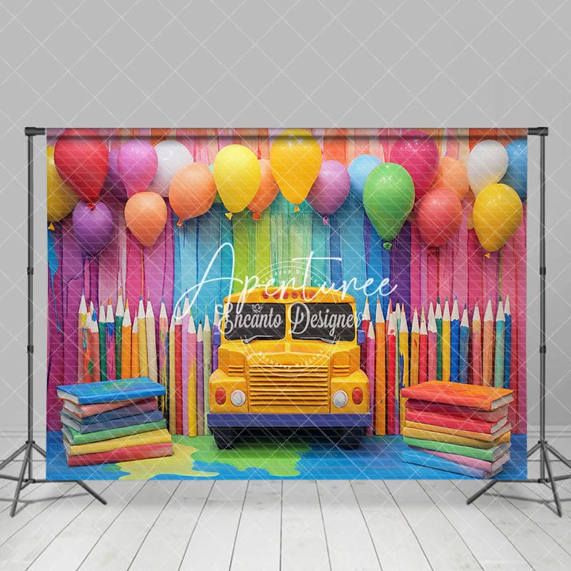 Aperturee - Aperturee Colorful Balloon Welcome Back To School Studio Backdrop