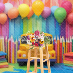 Aperturee - Aperturee Colorful Balloon Welcome Back To School Studio Backdrop