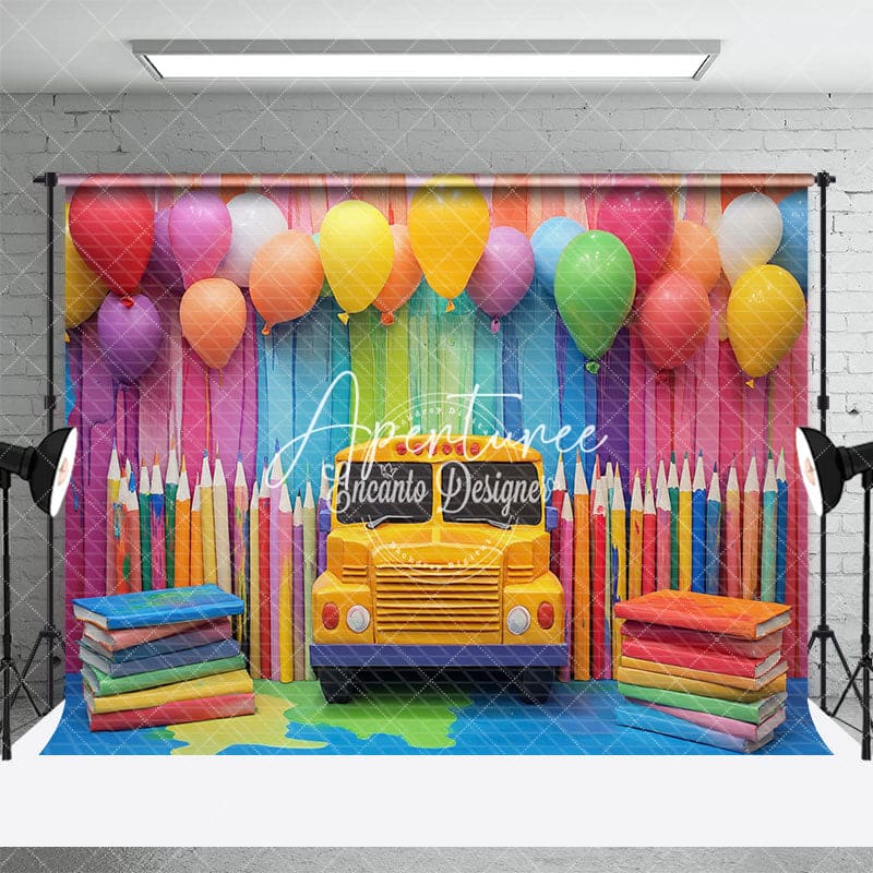 Aperturee - Aperturee Colorful Balloon Welcome Back To School Studio Backdrop