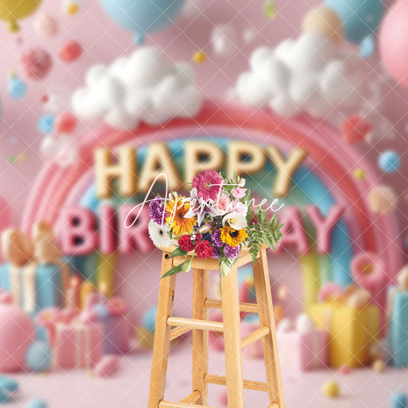 Aperturee - Aperturee Colorful Balloons Cloud Gifts Cake Smash Backdrop