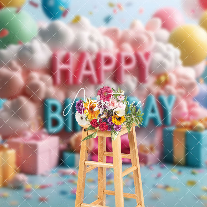 Aperturee - Aperturee Colorful Balloons Clouds Gifts Cake Smash Backdrop