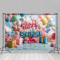 Aperturee - Aperturee Colorful Balloons Clouds Gifts Cake Smash Backdrop