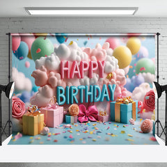 Aperturee - Aperturee Colorful Balloons Clouds Gifts Cake Smash Backdrop