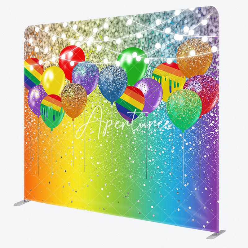 Aperturee - Aperturee Colorful Balloons Glitter Lighted Square Backdrop